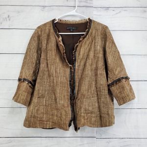 Lafayette 148 New York Medium Fringe Front Clip Linen Blend Blazer Jacket